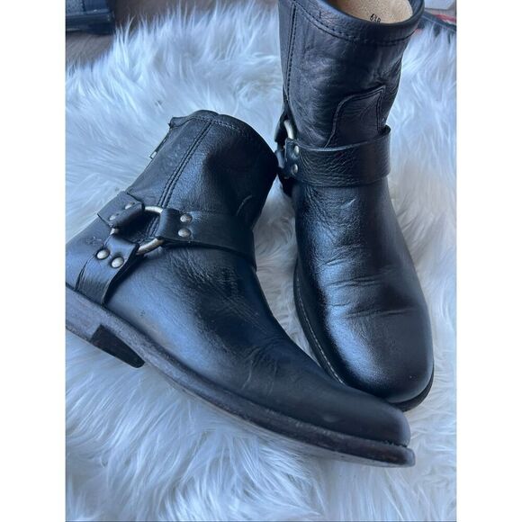 Frye Shoes - Frye Women's Phillip Harness Boots 6.5 B Black Leather Ankle Zip Motorcycle